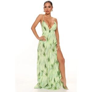 Fashion Nova NWT Sea Breeze Sleeveless Summer Maxi Dress in Green Combo Size L